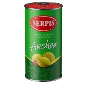 Aceitunas Verdes Rellenas de Anchoa Serpis sin Gluten y sin Lactosa 150 G.