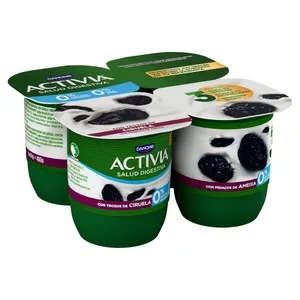 Activia Bífidus Desnatado (0% Materia Grasa) con Trocitos de Ciruela de Danone 4 X 120 G. 480 G