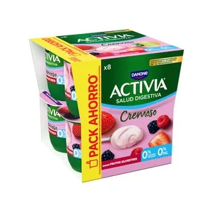 Activia Bífidus Desnatado (0% Materia Grasa) y con Sabor a Frutos Silvestres Cremoso de Danone 8 X 120 G. 920 G