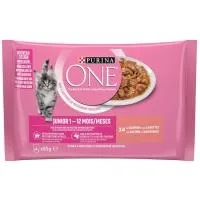 Alimento de Salmón Gato Junior Purina One, Pack 4x85 G