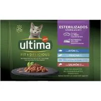 Alimento Húmedo de Pescado Gato Esterilizado Ultima, Pack 4x85 G