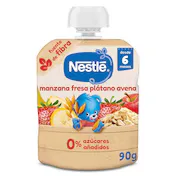 Alimento Infantil con Puré de Manzana, Fresa, Plátano y Avena Nestlé Bolsa 90 G