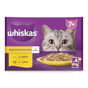 Alimento para Gatos Senior Aves en Gelatina Whiskas Bolsa 4 X 85 G