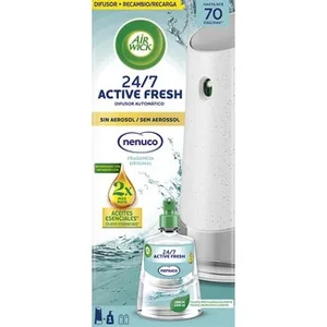 Ambientador Difusor Automático Active Fresh Nenuco 24/7 sin Aerosol + Recambio con Aceite Esenciales AIR Wick 1 Unidad
