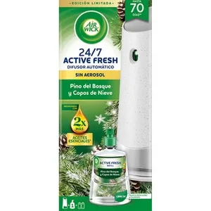 Ambientador Difusor Automático Active Fresh Pino del Bosque y Copos de Nieve 24/7 + Recambio sin Aerosol con Aceites Esenciales AIR Wick 1 Unidad