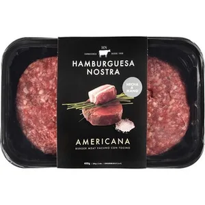 Americana Burger Meat de Vacuno con Tocino Ibérico Hechas a Mano sin Gluten 2 Unidades  Hamburguesa Nostra 400 G