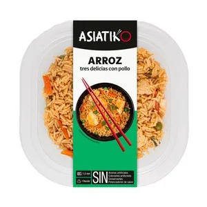 Asiatiko Arroz Tres Delicias con Pollo, Listo para Calentar y Comer 260 G.