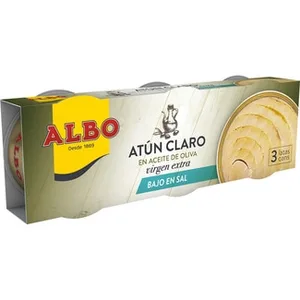 Atún Claro en Aceite de Oliva Virgen Extra bajo en Sal Pack 3  Albo 67 G