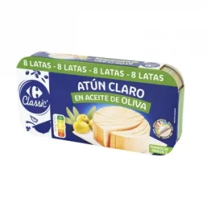 Atún Claro en Aceite de Oliva Classic Carrefour Pack de 8 Latas de 52 G.