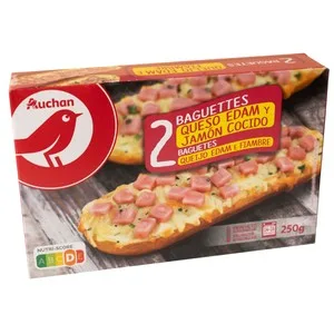 Auchan Baguettes de Jamón Cocido Ahumado y Queso Edam 2 X 125 G. Producto Alcampo 250 G