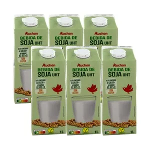 Auchan Bebida de Soja sin Gluten, Enriquecida con Calcio y Vitaminas a y D 6 X 1l. Producto Alcampo 6000 ML