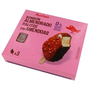 Auchan Helado Bombón Almendrado de Vainilla, sin Gluten ni Azucares Añadidos 3 X 110 Ml. Producto Alcampo 330 ML
