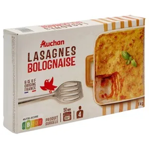 Auchan Lasaña a la Boloñesa Ultracongelada 1 Kg Producto Alcampo. 1000 G