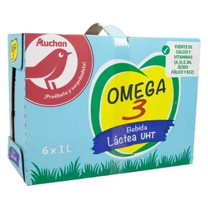 Auchan Preparado Lácteo Desnatado, Enriquecido con Omega 3 y Vitaminas A, D, E, B6, Ácido Fólico y B12 6 X 1 L Producto Alcampo. 6000 ML