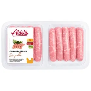 Bandeja con 10 Longanizas Frescas de Carne de Pollo Embutidas en Tripa Natural Aldelís 390 G