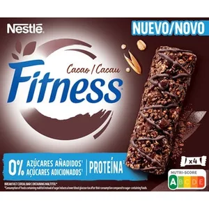 Barrita de Cereales Integrales con Chocolate 0% Azúcares Añadidos y Proteína 4 Unidades  Nestle Fitness 80 G