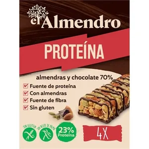 Barrita de Proteínas con Almendras y Chocolate 70% sin Gluten y sin Aceite de Palma 4 Unidades el Almendro