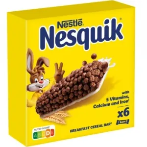 Barritas de Cereales Tostados con Cacao y Leche Nesquik Nestlé Pack de 6 Unidades de 25 G.