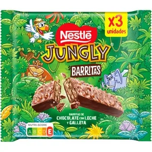 Barritas de Chocolate con Leche y Galleta 3 Unidades Nestle Jungly