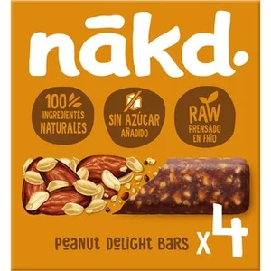 Barritas de Frutos Secos y Cacahuetes Crudos sin Azúcar Añadido 4 Unidades  Nakd 140 G