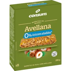 Barritas Muesli Avellana 0% Azúcares Añadidos 8 X 25 Gr