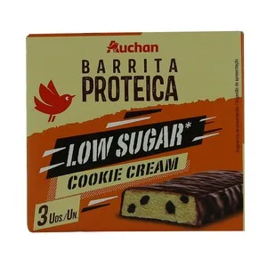 Producto Alcampo Barritas Proteicas con Chocolate Negro y Relleno Sabor Galleta con Nata 3 X 40 G.