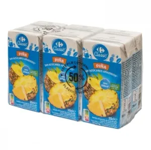 Bebida de Piña Carrefour Classic sin Azúcar Pack de 6 Briks de 20 Cl.