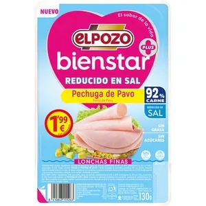 Bienstar Pechuga de Pavo bajo en Grasa Reducido en Sal en Lonchas Finas sin Gluten sin Lactosa 130 G