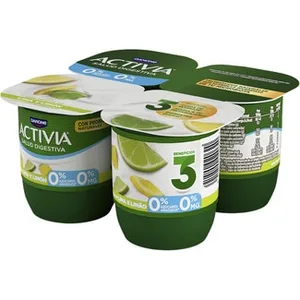 Bífidus con Trozos de Lima y Limón  Desnatado 0% M.g 0% Azúcares Añadidos Pack 4  Danone Activia 120 G