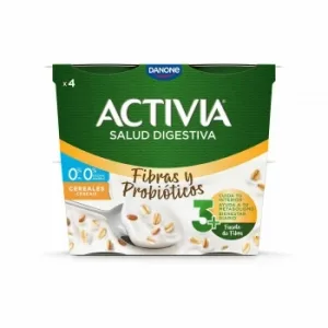 Bífidus Desnatado de Fibras con Cereales Danone Activia sin Azúcar Añadido Pack de 4 Unidades de 115 G.