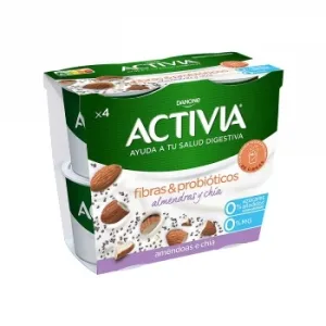 Bífidus Desnatado Semillas con Chía y Almendras sin Azúcar Añadido Danone Activia Pack de 4 Unidades de 120 G.
