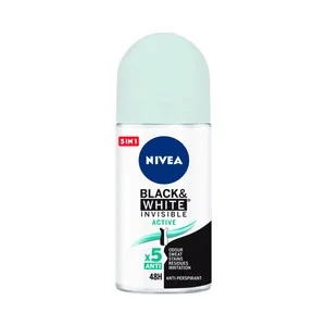 Nivea Black & White Invisible Active  Desodorante Roll-on para Mujer, Anti-manchas y Eficaz hasta 48 Horas 50 Ml.