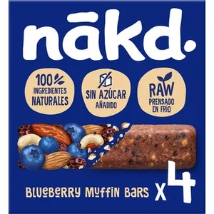 Blueberry Muffin Barritas de Frutos Secos y Arándanos sin Azúcar Añadido 4 Unidades  Nakd 140 G