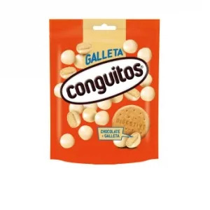 Bolitas de Galleta Bañadas en Chocolate Blanco Conguitos Doy Pack 120 G.
