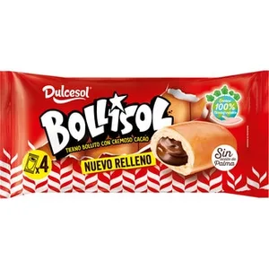Bollisol Bollito Relleno de Cremoso Cacao 4 Unidades Envasados Individualmente Dulcesol