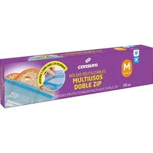 Bolsas Reutilizables Multiusos Zip Mediana 15 u