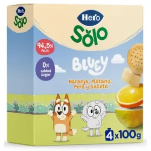 Bolsita de Naranja, Plátano, Pera y Galleta desde 12 Meses Hero Solo sin Azúcar Añadido Pack 4 Unidades de 100 G.