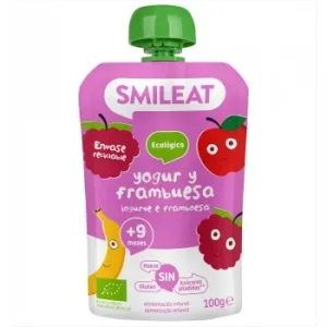Bolsita de Yogur de Frambuesa desde 9 Meses Ecológico Smileat sin Gluten y sin Azúcar Añadido 100 G.