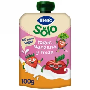 Bolsita de Yogur, Manzana y Fresa desde 6 Meses Hero Solo sin Gluten y sin Azúcar Añadido 100 G.