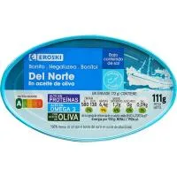 Bonito en Aceite de Oliva bajo en Sal Eroski, Lata 111 G