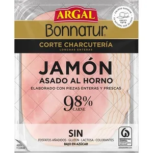 Bonnatur Corte Charcutería Jamón Asado al Horno en Lonchas Enteras sin Azúcares sin Gluten sin Lactosa Argal 125 G