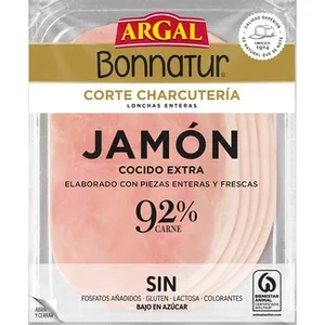Bonnatur Corte Charcutería Jamón Cocido Extra en Lonchas Enteras bajo en Azúcar sin Gluten sin Lactosa Argal 130 G