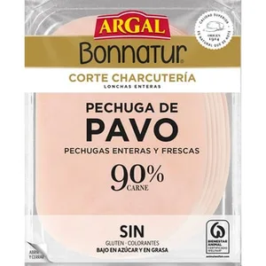 Bonnatur Corte Charcutería Pechuga de Pavo en Lonchas Enteras bajo en Azúcar sin Azúcares  sin Gluten sin Lactosa Argal 115 G