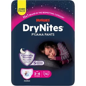 Braguitas de Noche Absorbentes para Niñas 3-4 Años 12-21 Kg  Huggies DRY Nites 16 Unidades