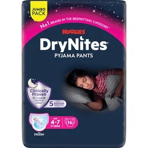 Braguitas de Noche Absorbentes para Niñas 4-7 Años 17-30 Kg Huggies DRY Nites
