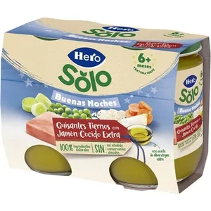 Buenas Noches Tarritos de Guisantes Tiernos con Jamón Cocido Extra sin Gluten Pack 2 desde 6 Meses Hero Solo