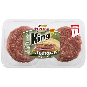 Burger Meat Premium de Cerdo Ibérico, Elaborada sin Gluten ni Lactosa el Pozo King 8 X 90 G. 720 G