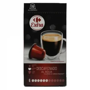 Café Descafeinado en Cápsulas Carrefour Extra Compatible con Nespresso Pack de 20 Unidades de 5,2 G.