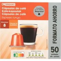 Café Espresso Lungo Compatible Nespresso Eroski, Caja 50 Uds