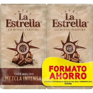 Café Molido Mezcla Intensa 50% Natural 50% Torrefacto Formato Ahorro 2x250g  la Estrella 500 G